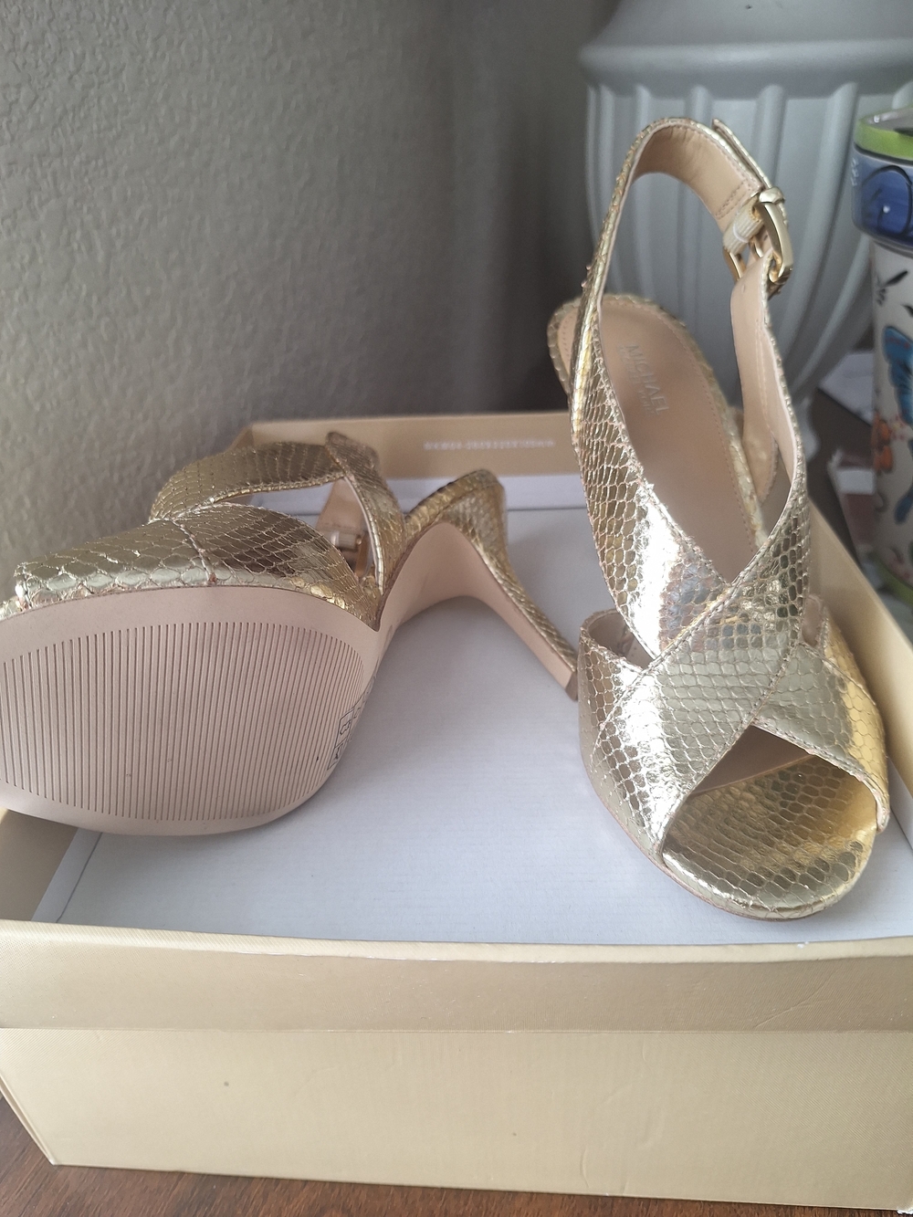 Gold Metallic Crisscross New Slingback Heels